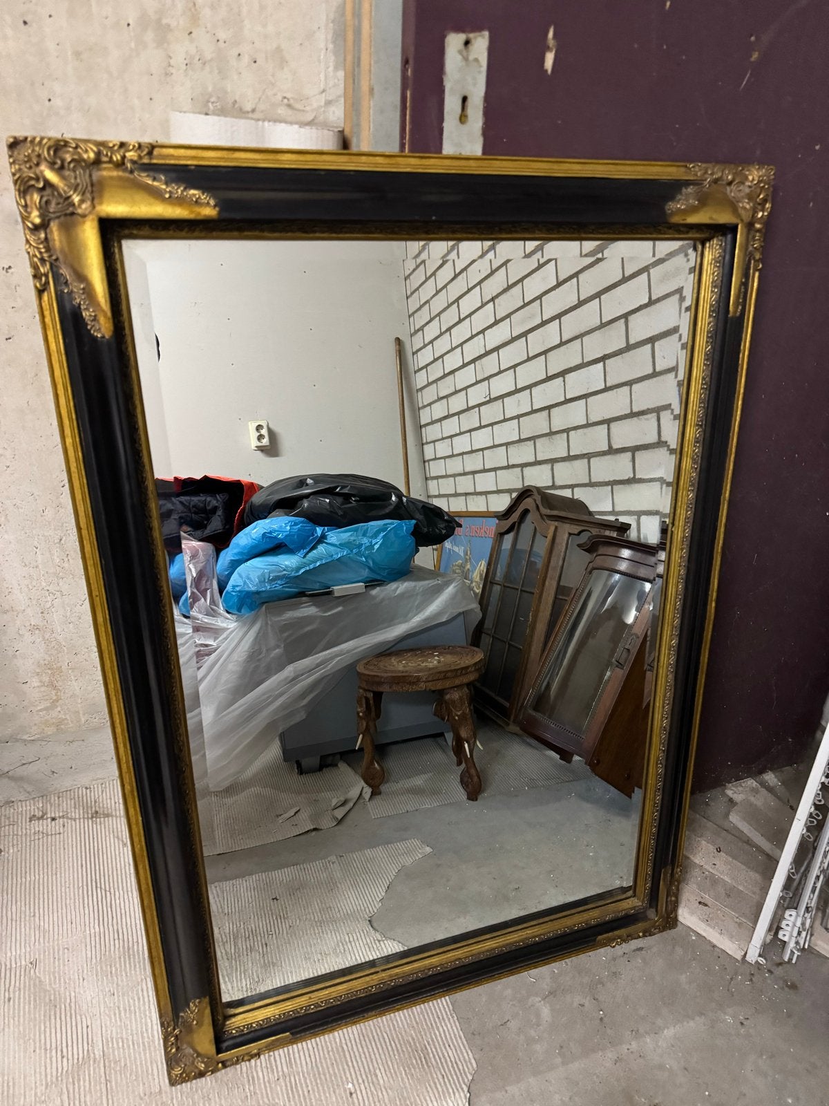 Grote spiegel met barokke lijst - Zwart en goud, Ophalen, Rechthoekig, 50 tot 100 cm, 100 tot 150 cm