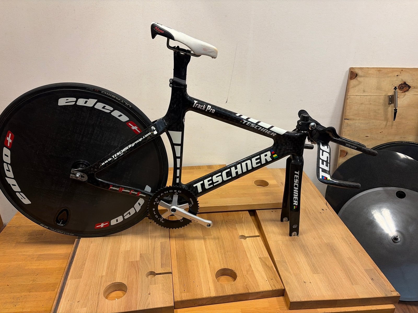 Teschner baanfiets met keramisch bracket en discwiel, Overige merken, Minder dan 10 versnellingen, Gebruikt, Carbon