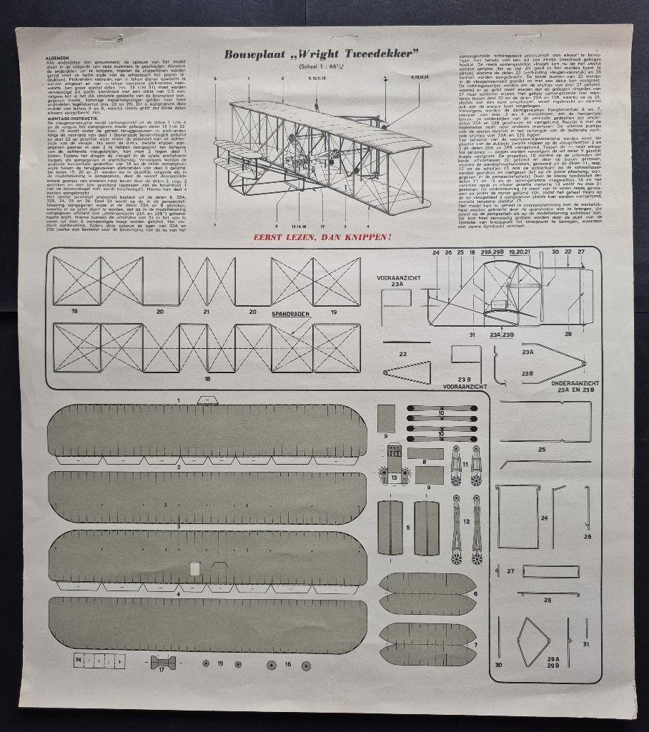 Oude bouwplaat van de “Wright Tweedekker” (K1255), Ophalen of Verzenden, Gebruikt, Schaalmodel