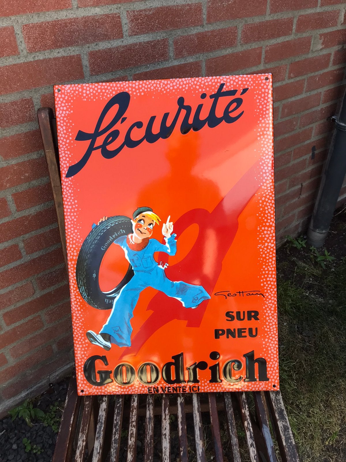 Goodrich banden emaille reclamebord, Ophalen of Verzenden, Zo goed als nieuw, Reclamebord