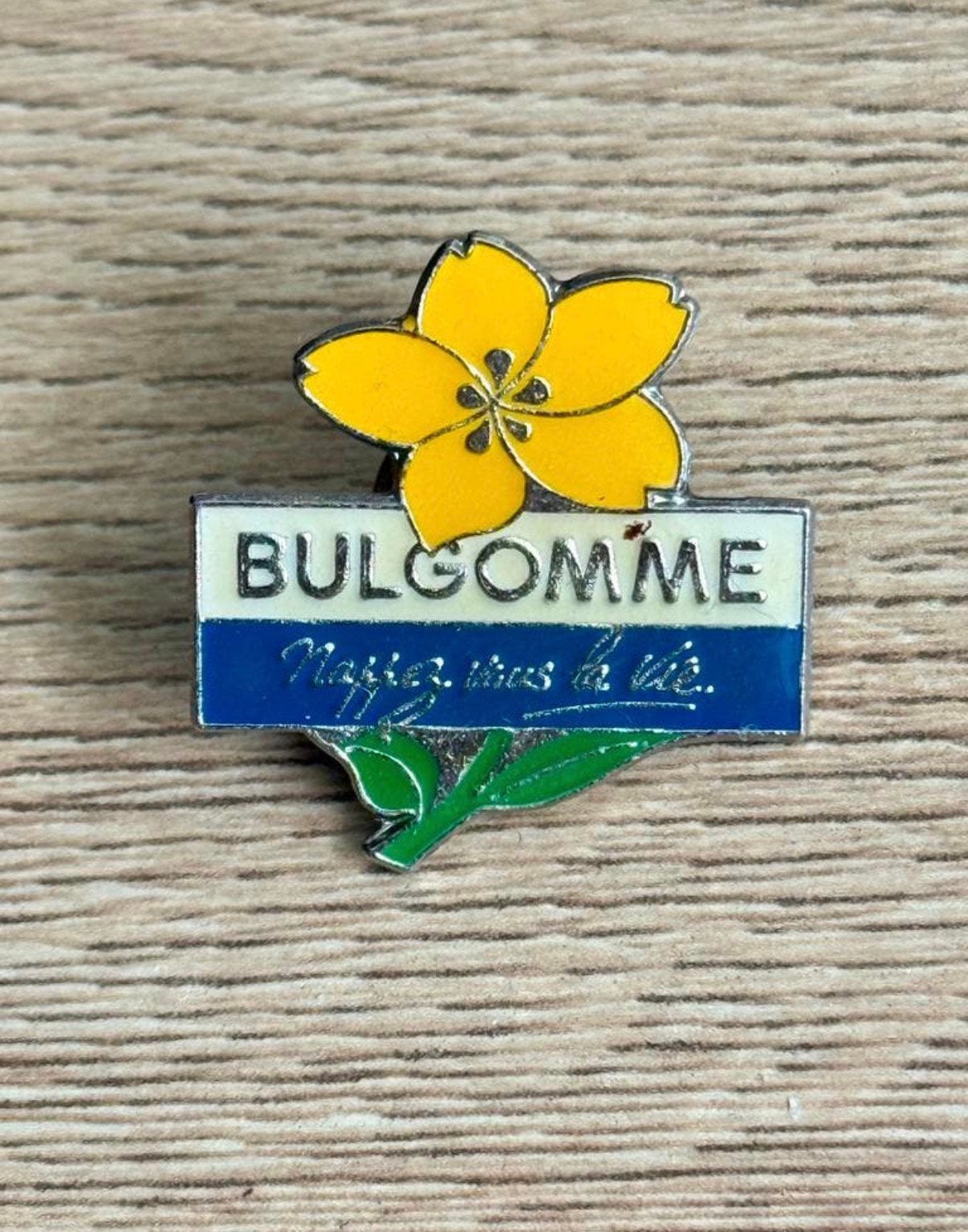 Bulgomme Vintage Pin, Verzamelen, Speldjes, Pins en Buttons, Ophalen of Verzenden, Gebruikt, Overige onderwerpen, Speldje of Pin
