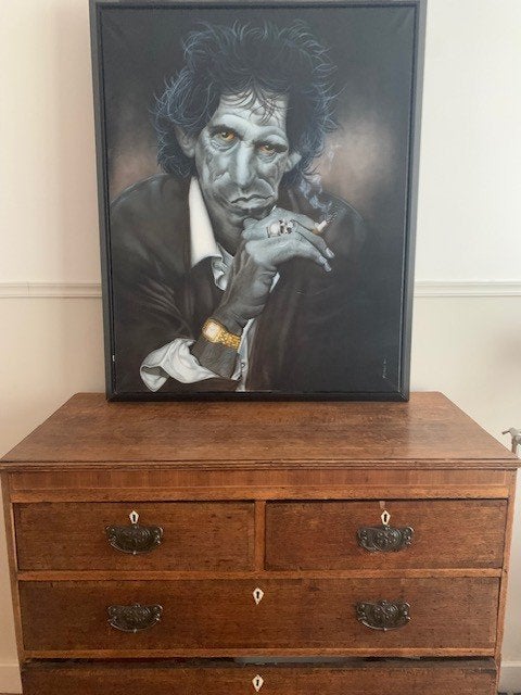 Uniek schilderij van Keith Richards, Ophalen, Ingelijst, Olieverf, Overige materialen