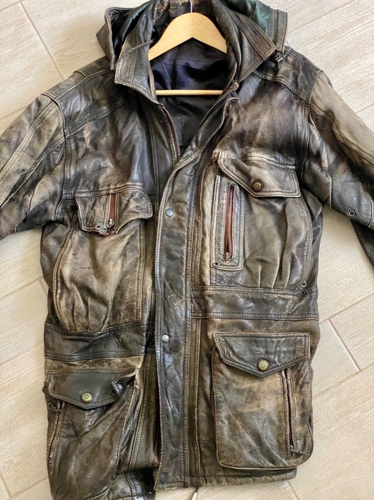 Vintage Leren Utility Jas - Oversized, Kleding | Heren, Jassen | Winter, Ophalen of Verzenden, Gedragen, Maat 52/54 (L), Bruin
