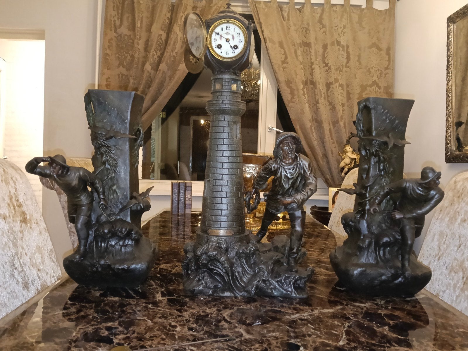XXL 70cm Vuurtoren Pendule Garnituur HARDI COURAGE 3-delig 4, Antiek en Kunst, Ophalen of Verzenden
