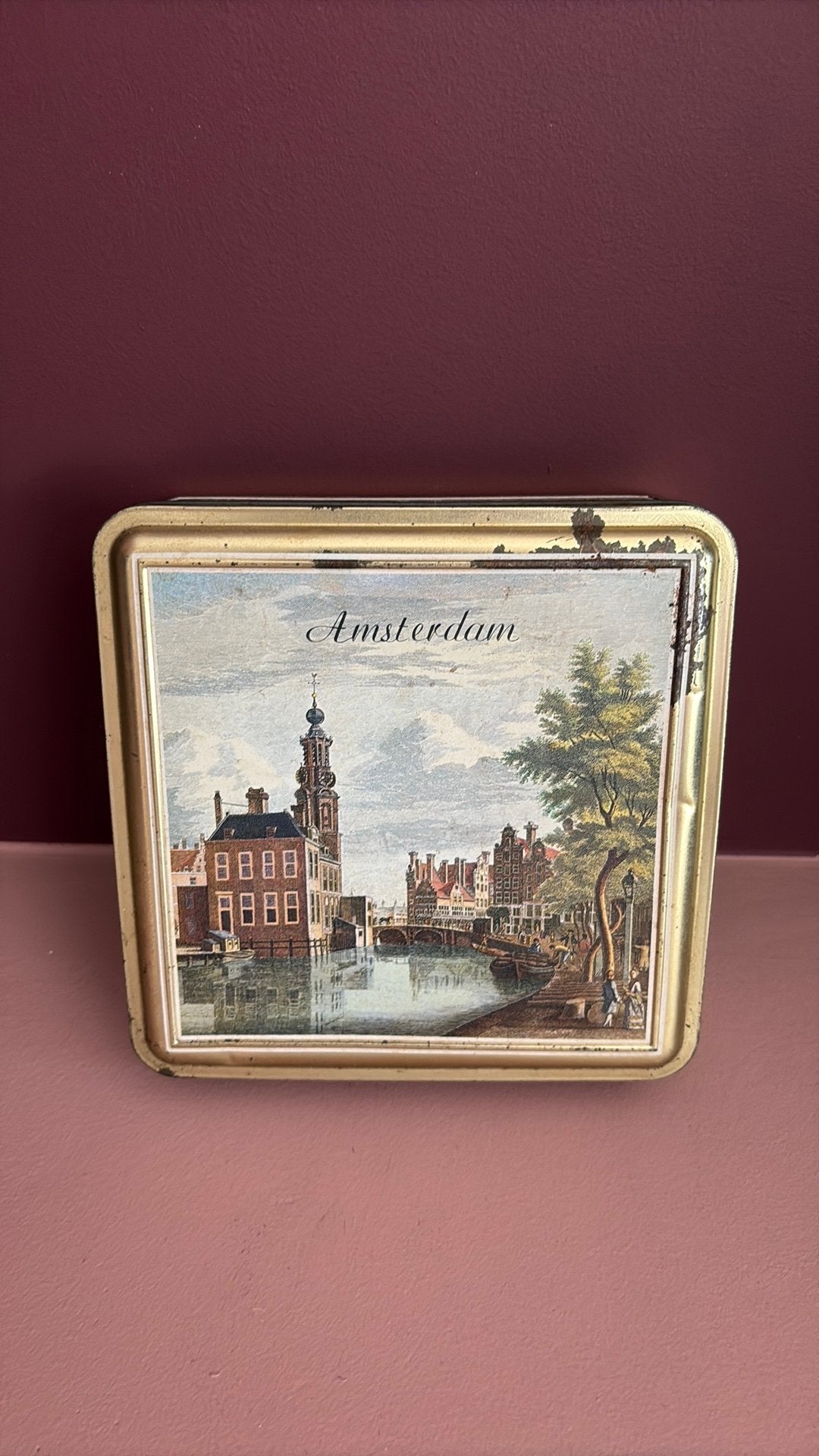 Vintage Blikken Trommel Amsterdam Gezicht Trumpf Chocolade, Ophalen of Verzenden, Gebruikt, Overige, Overige merken