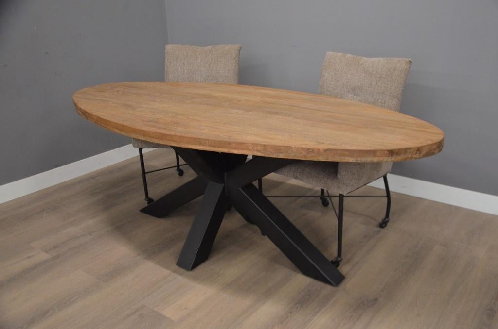 Ovale teak tafel 210 cm, 100 tot 150 cm, Verzenden, Vijf personen of meer, Overige materialen