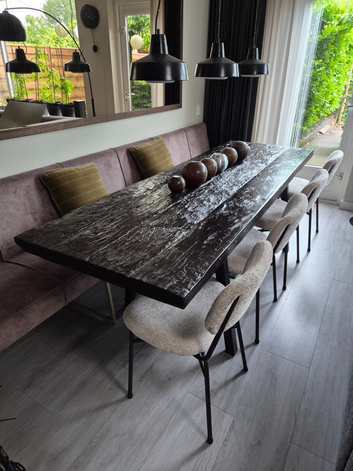 Smalle eettafel 240x80cm massief hout, Ophalen, 200 cm of meer, 50 tot 100 cm, Zo goed als nieuw
