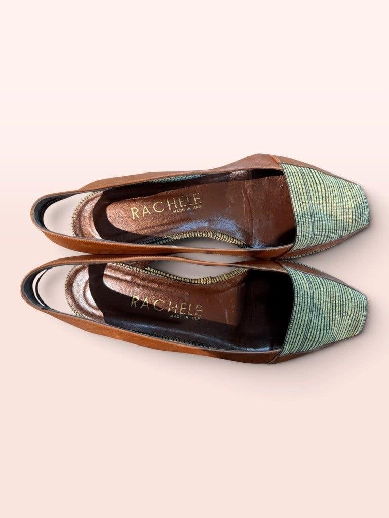 Rachele Italiaanse Cognac Leren Slingback Sandalen Maat 39, Rachelle, Zo goed als nieuw, Groen, Sandalen of Muiltjes