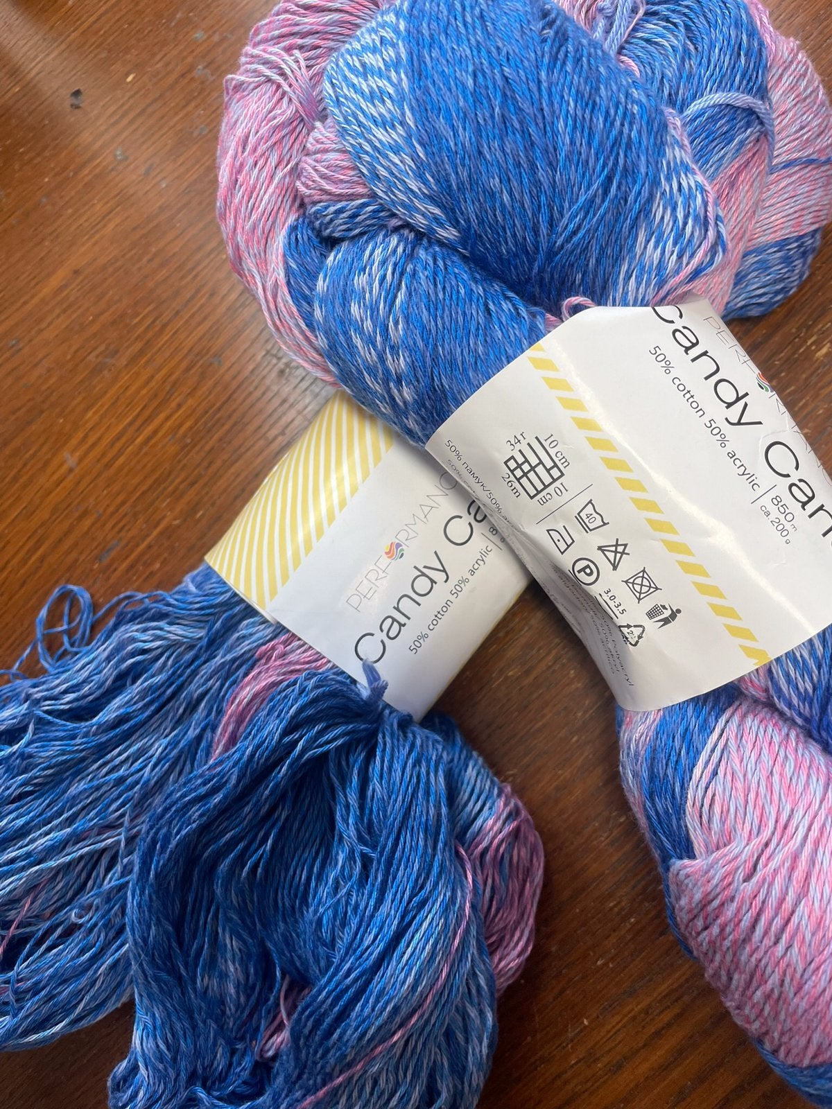 2 stengen haak/ breigaren katoen / acrylmix - blauw/ roze, Ophalen of Verzenden, Nieuw, Breien of Haken, Wol of Garen