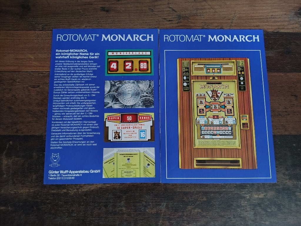 Flyer/ Reclame: Rotomat Monarch (1972) Wand Gokkast, Verzamelen, Verzenden, Gebruikt