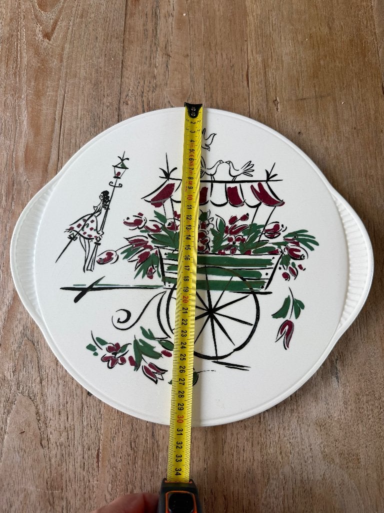 Vintage 50s Taart Vlaai Plateau Staffel Dom Keramiek Limburg, Overige merken, Keramiek, Overige typen, Ophalen of Verzenden