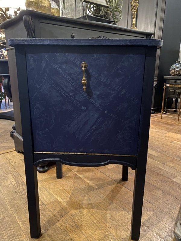 Oud kastje jeans, klepkast denim blue unieke kast blauw VdlM, Huis en Inrichting, Ophalen, Minder dan 50 cm, Zo goed als nieuw