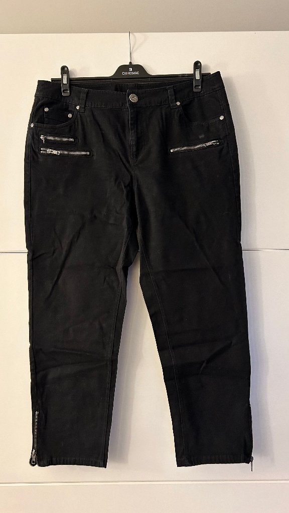 MS Mode zwarte broek met ritsen, Zwart, Maat 46/48 (XL) of groter, Ophalen of Verzenden, Zo goed als nieuw