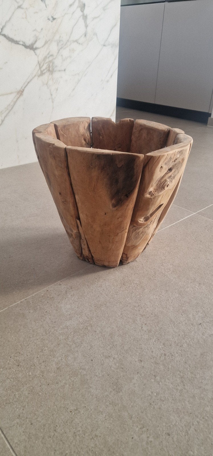 Bloempot van drijfhout, Gebruikt, Rond, Ophalen of Verzenden, Handgemaakt