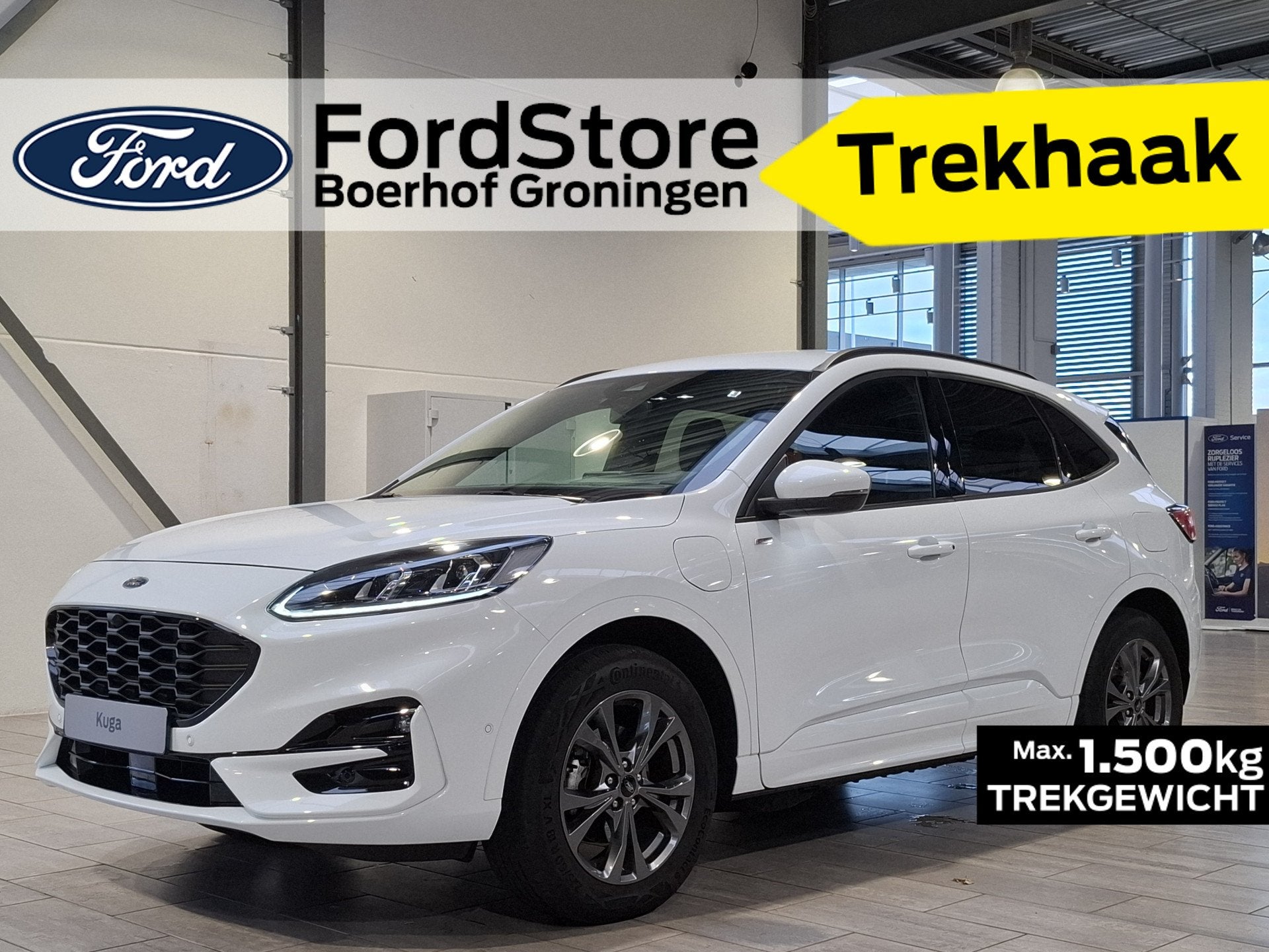 Ford Kuga 2.5 PHEV 225 pk ST-Line X | Trekhaak | Winter Pack, 14 kWh, Gebruikt, 4 cilinders, Wit