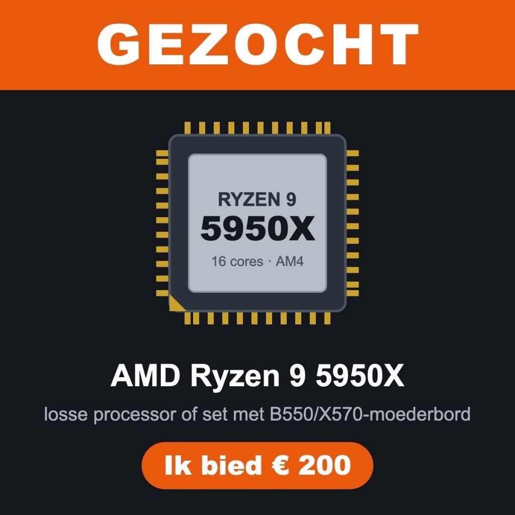 Gezocht: AMD Ryzen 9 5950X processor (AM4), Ophalen, Gebruikt, AMD Ryzen 9, 16-core