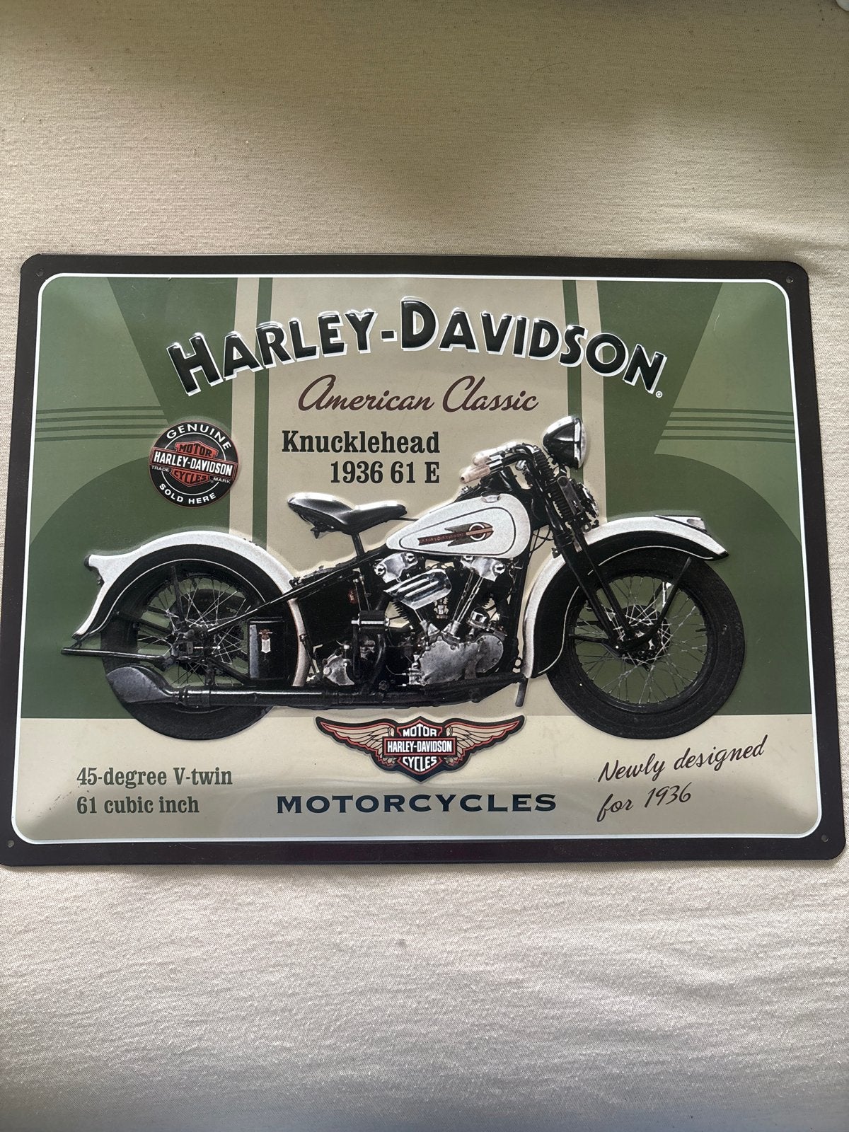 Harley-Davidson Knucklehead 1936 Metalen Wandplaat, Ophalen, Zo goed als nieuw, Motoren