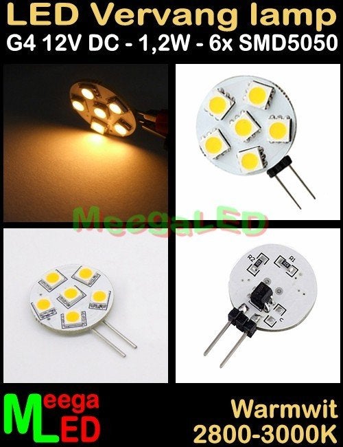 LED G4 ledspot ledlamp rond 6 SMD5050 - 12Vdc - 1,2 Watt, Led-lamp, Dimbaar, Nieuw, Ophalen of Verzenden
