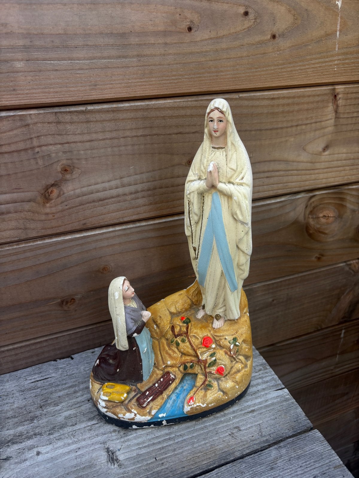 Vintage Lourdes Grot Beeld - Maria en Bernadette, Antiek en Kunst, Ophalen of Verzenden