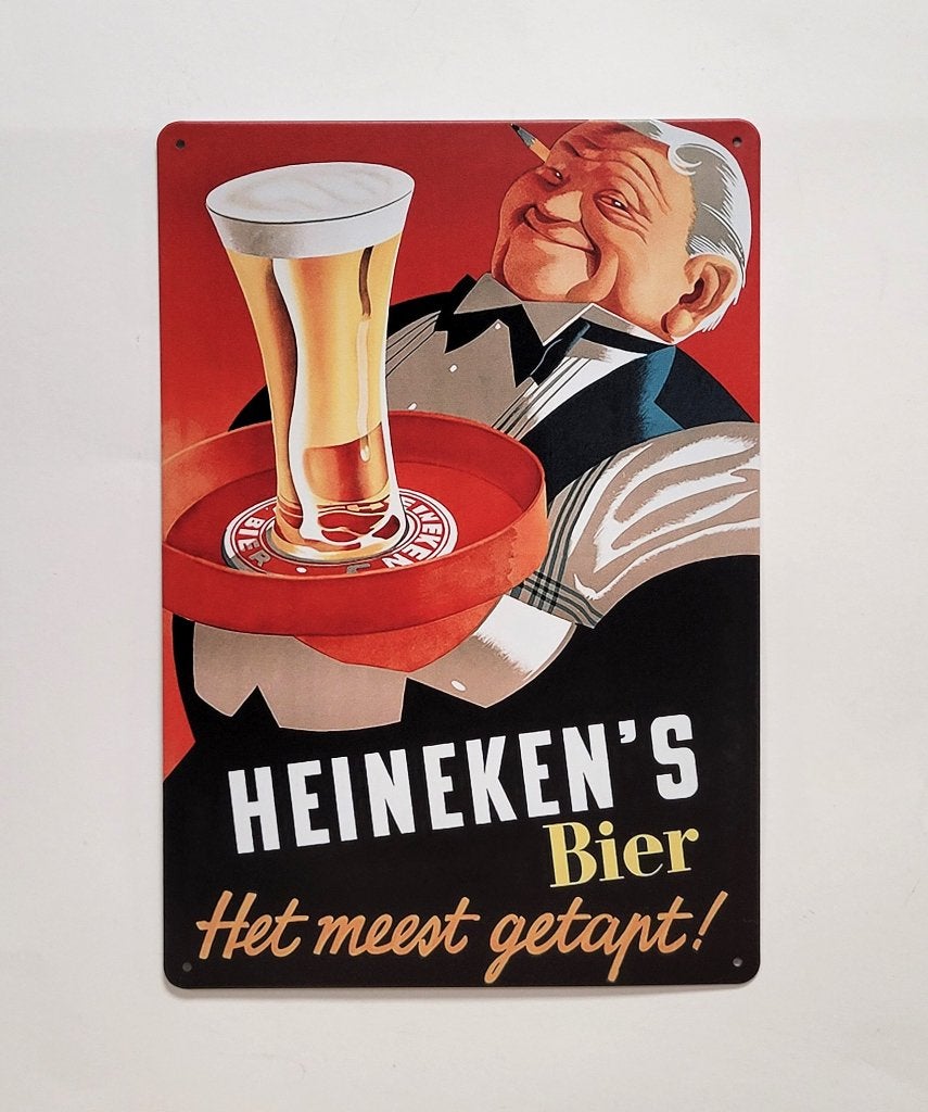 Heineken Ober Dienblad bier reclamebord van metaal wandbord, Ophalen of Verzenden, Nieuw, Reclamebord, Plaat of Schild, Overige merken
