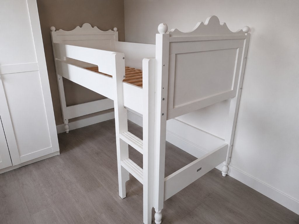 Bopita Belle halfhoogslaper – wit meisjesbed, Ophalen, 85 tot 100 cm, Gebruikt, Lattenbodem