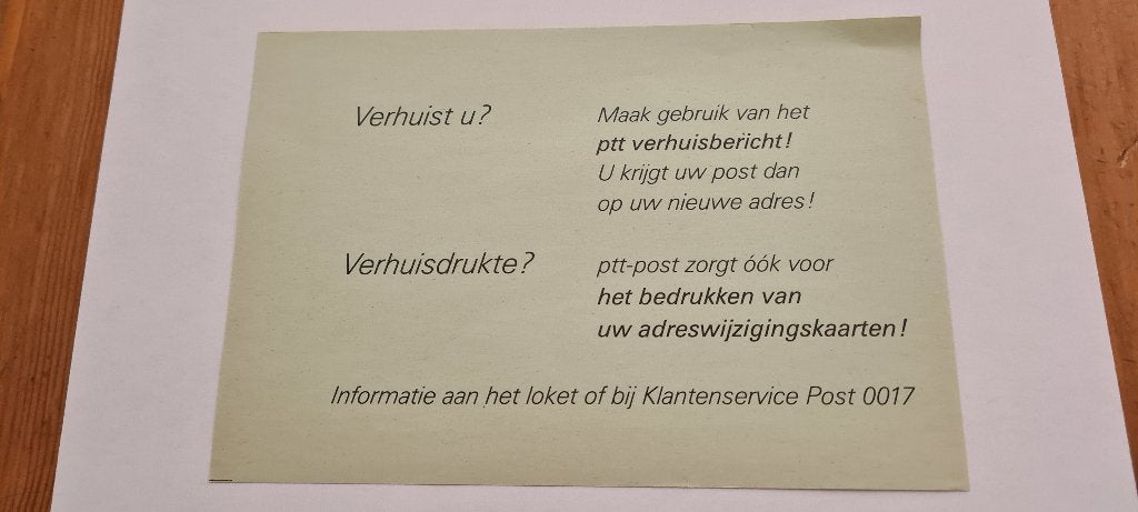 3442 reclame vel ptt verhuisbericht, Verzenden