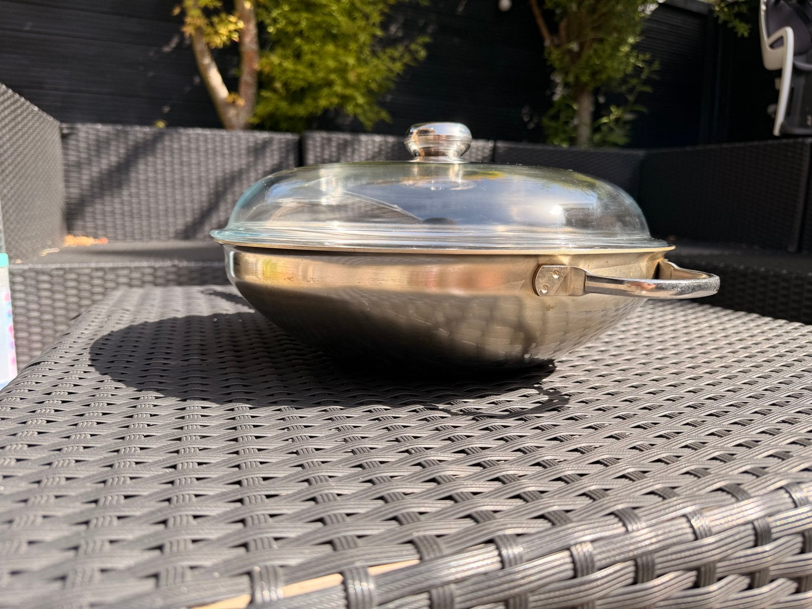 Demeyere 34cm RVS Wokpan met Deksel, Huis en Inrichting, Keuken | Potten en Pannen, Ophalen, Demeyere, Gebruikt, Met deksel