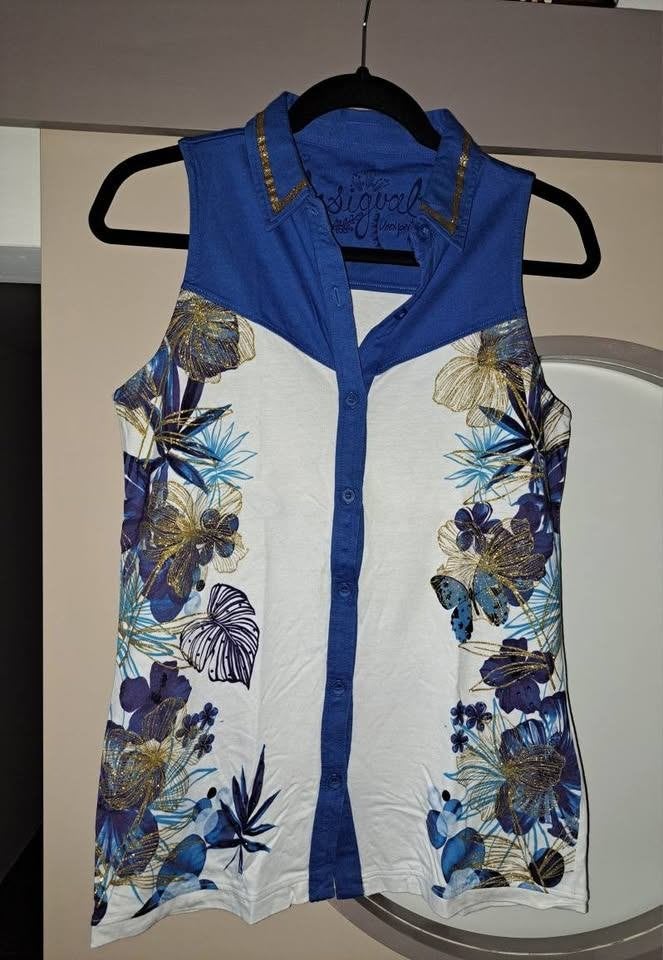 Desigual mouwloze top, zomer, M, Maat 38/40 (M), Blauw, Ophalen of Verzenden, Zo goed als nieuw