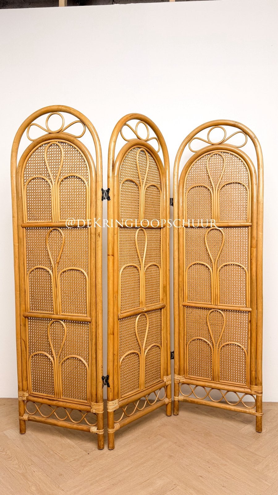 Vintage rieten rotan bamboe kamerscherm roomdivider, Ophalen of Verzenden, Zo goed als nieuw