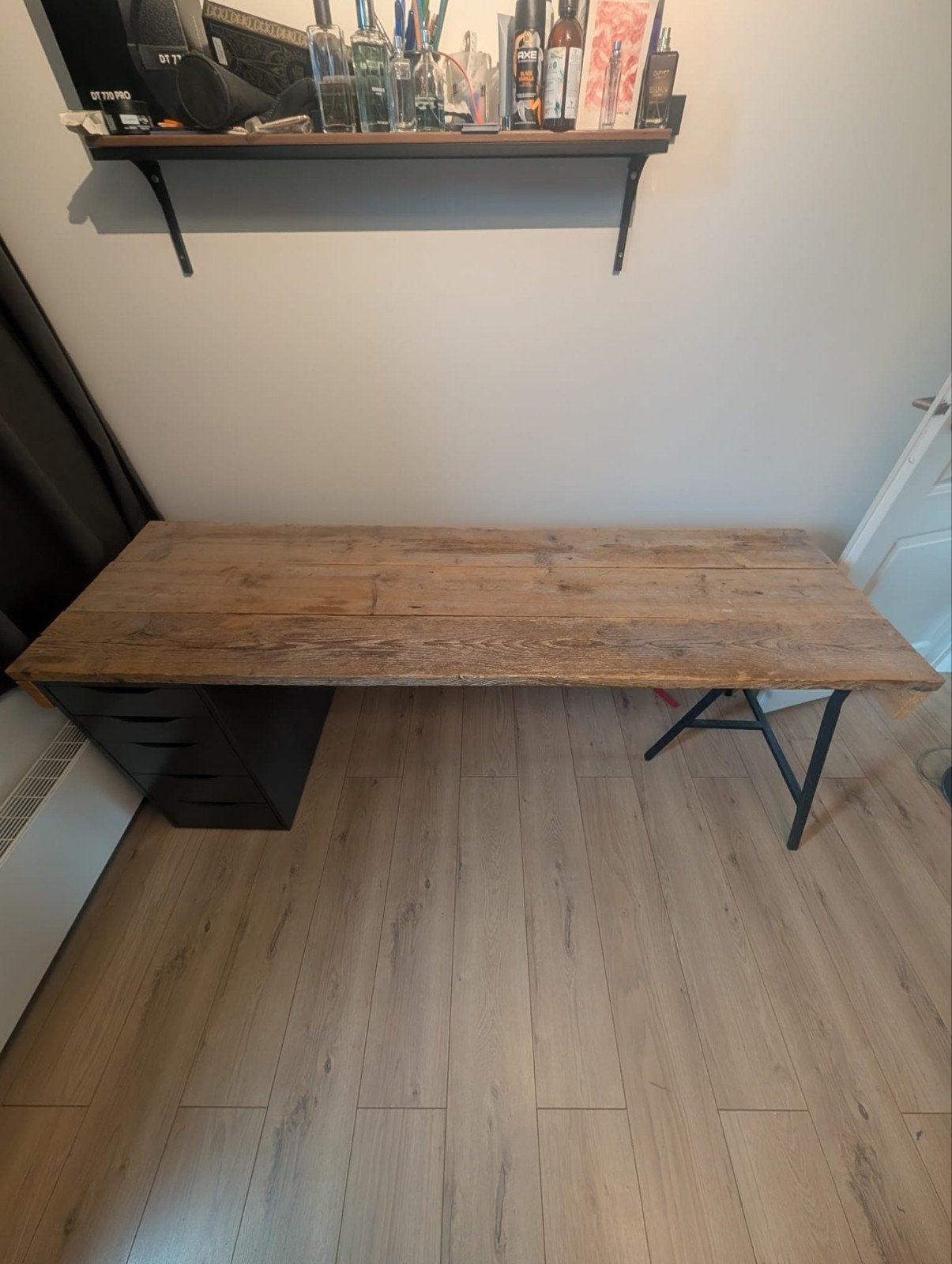 Steigerhouten bureau met IKEA ladekast en schraag, Ophalen, IKEA, Overige materialen, 58 cm
