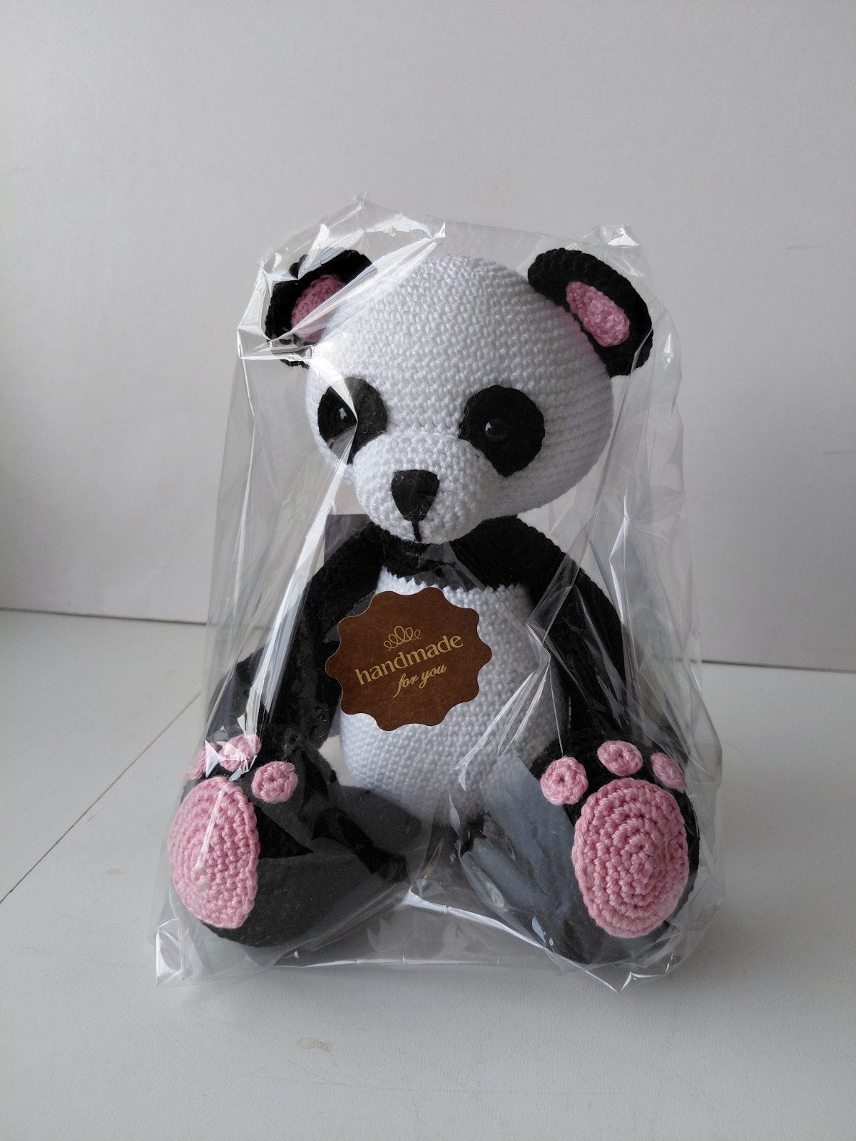 Gehaakte Panda Beer 'katoen' 19cm, Kinderen en Baby's, Speelgoed | Knuffels en Pluche, Ophalen of Verzenden, Nieuw, Beer