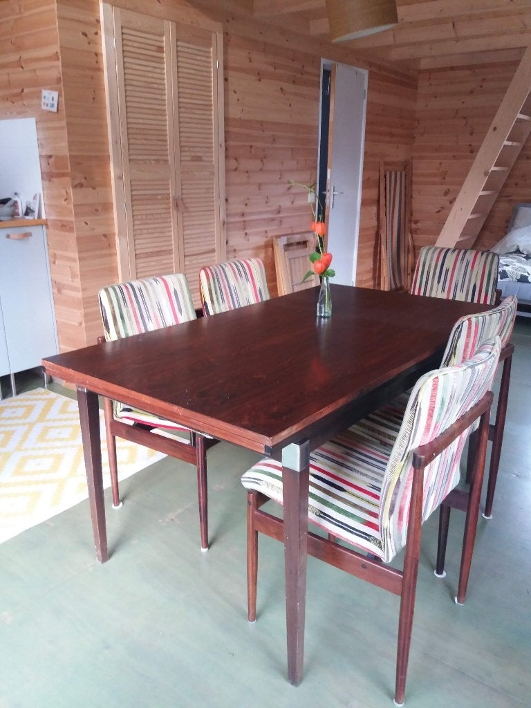 Mid Century eettafel, uitschuifbaar, Ophalen, Gebruikt, 200 cm of meer, 50 tot 100 cm