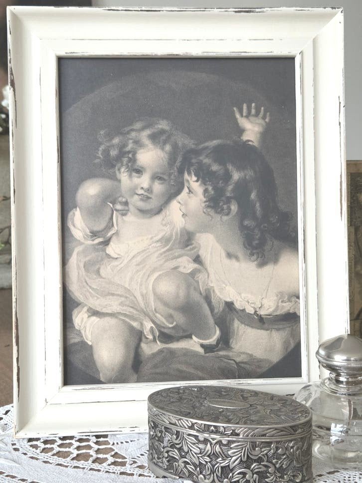 Oude brocante prent in houten lijst, Ophalen of Verzenden