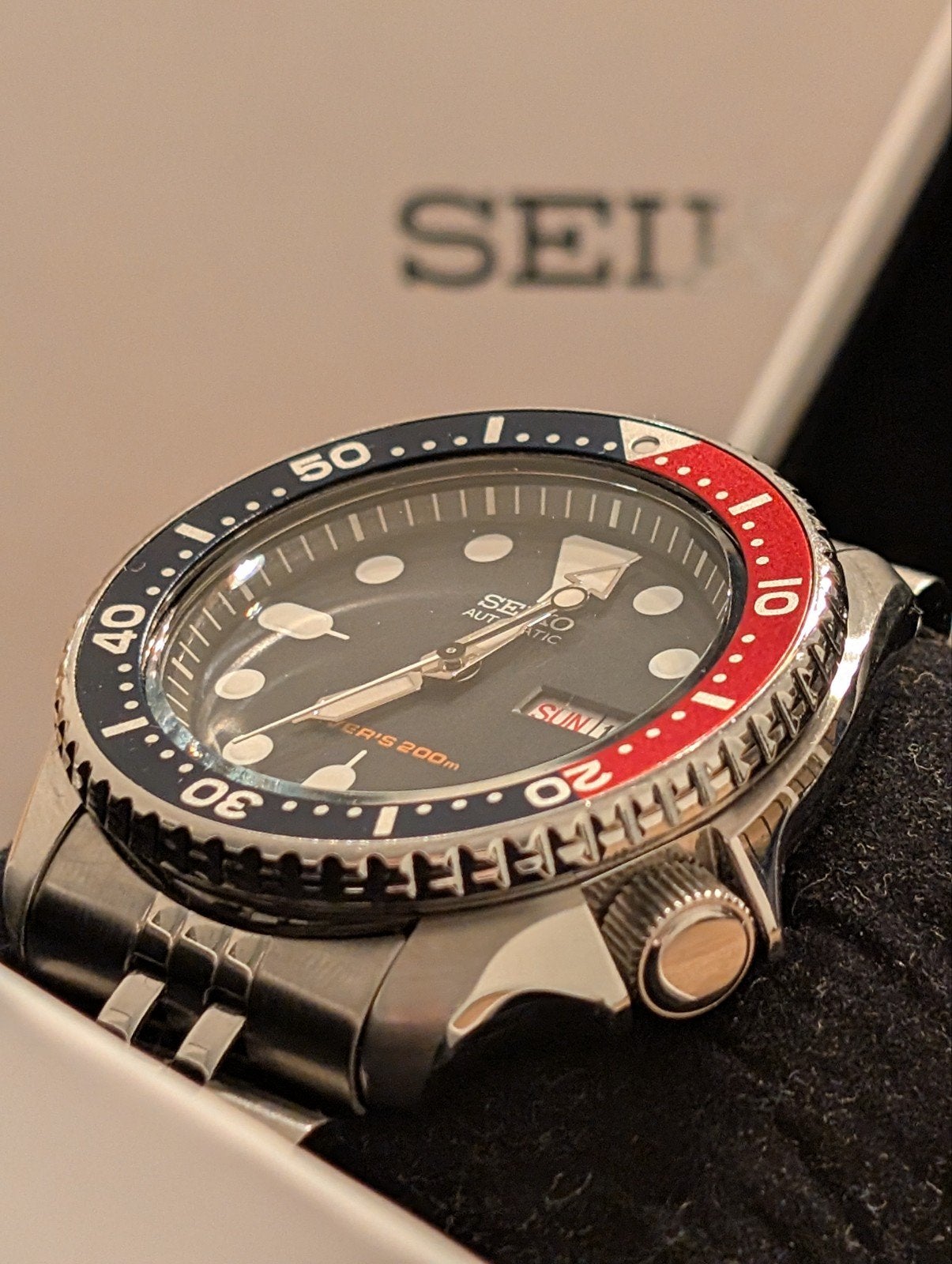 Seiko SKX009K2 Full Set, Gebruikt, Staal, Polshorloge, Ophalen of Verzenden