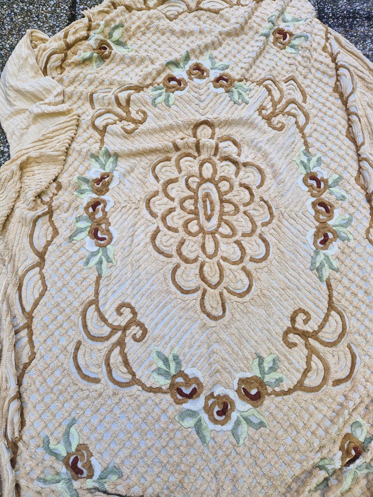 Vintage Chenille sprei met bloemenpatroon, Ophalen of Verzenden