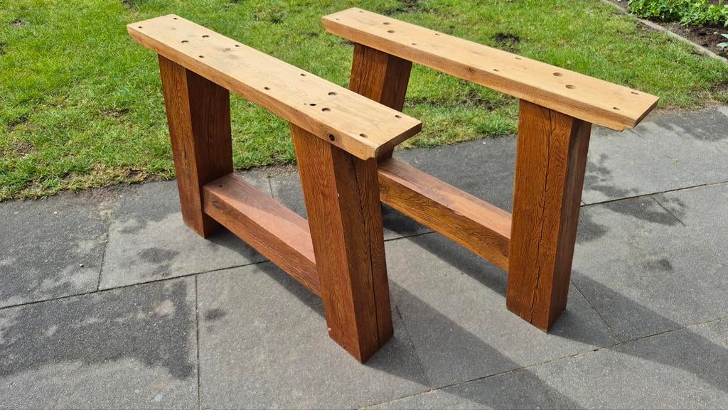 Zwaar massief eiken houten onderstel, Tafelpoot, Minder dan 50 cm, Gebruikt, Rustiek, Robuust