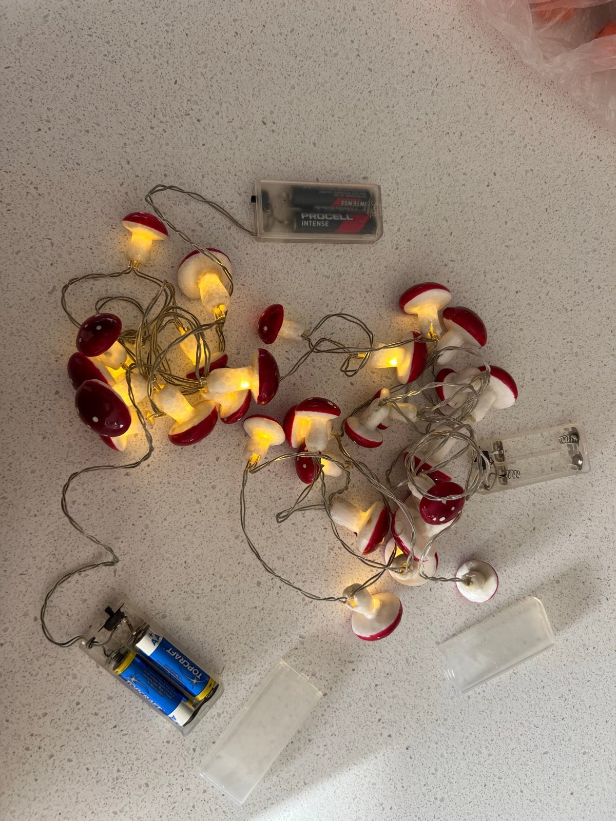 3x lichtsnoer  lampjes paddestoelen - Herfstdecoratie, Ophalen of Verzenden, Zo goed als nieuw, Meerkleurig, Kunststof