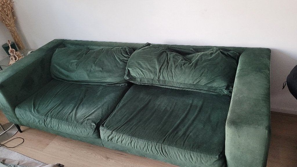 Groene velvet bank: gratis, Ophalen, Gebruikt, Driepersoons, 75 tot 100 cm