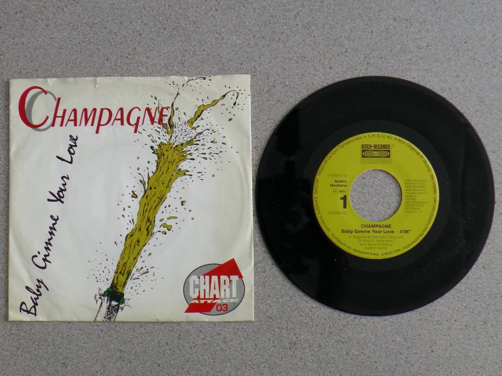 Champagne - Baby gimme your love VINYL SINGLE, Cd's en Dvd's, Vinyl Singles, Gebruikt, 7 inch, Pop, Fotohoes