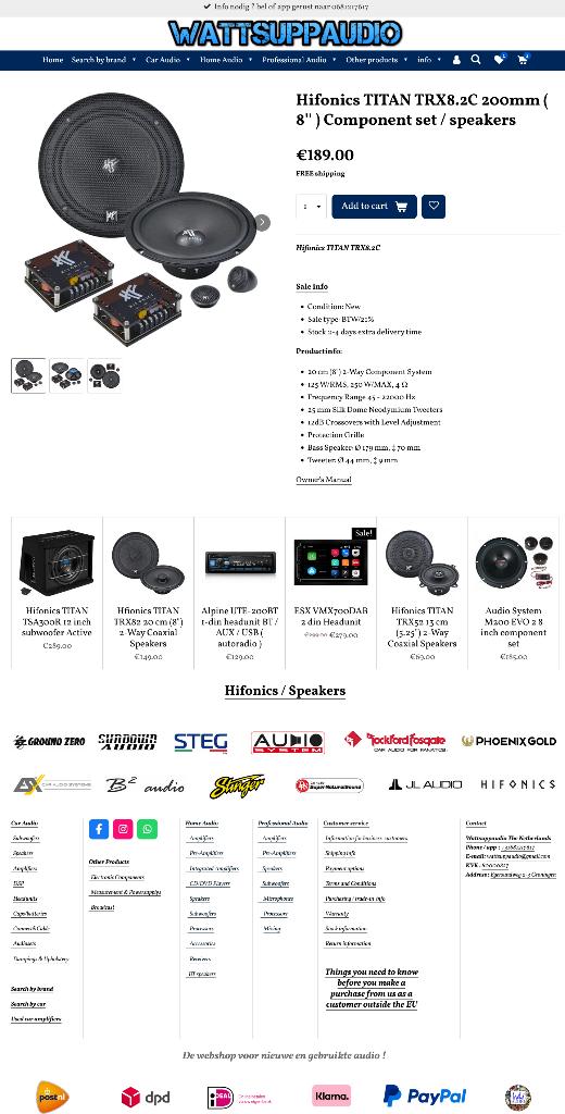 Hifonics TITAN TRX8.2C 200mm( 8'' )Component set / speakers, Audio-design, Nieuw, Am Breilingsweg 3, 76709 Kronau, Duitsland, Ophalen of Verzenden