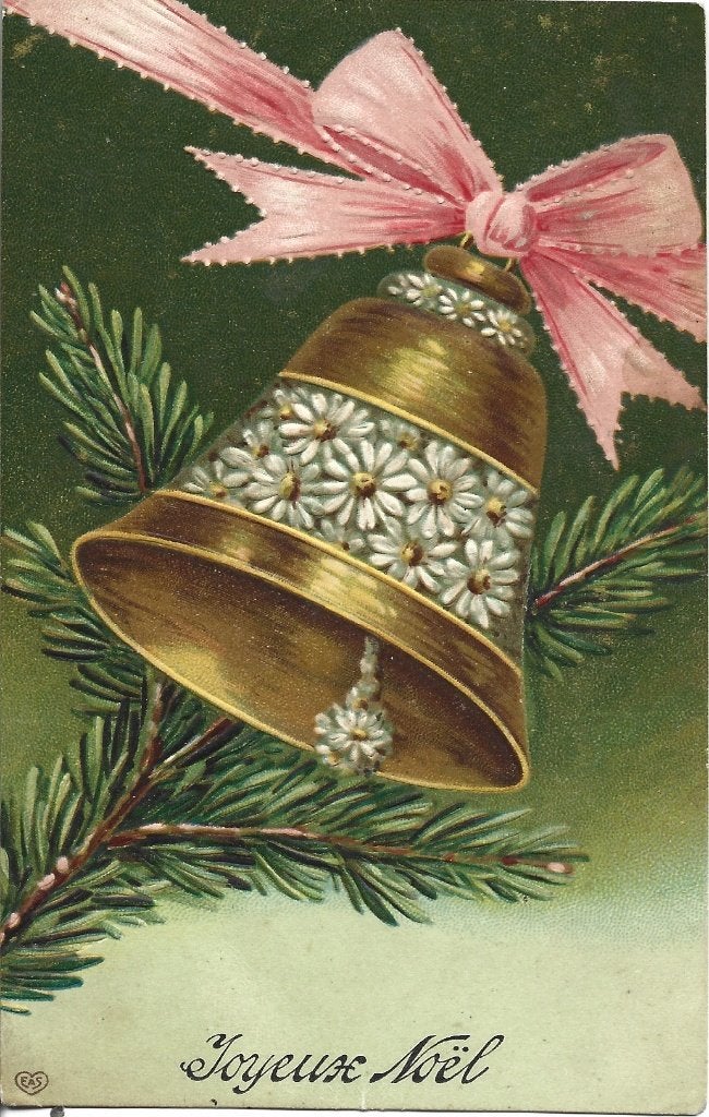 Kerst*Antiek*Relief*Grote Kerstklok met strik*Brocante, Verzamelen, Ophalen of Verzenden, Voor 1920, Ongelopen, Feest(dag)