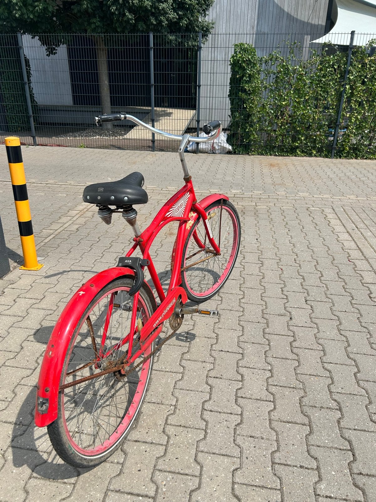Mooie vintage rode cruiser fiets met rustieke look, Fietsen en Brommers, Ophalen, Terugtraprem, Gebruikt, Staal