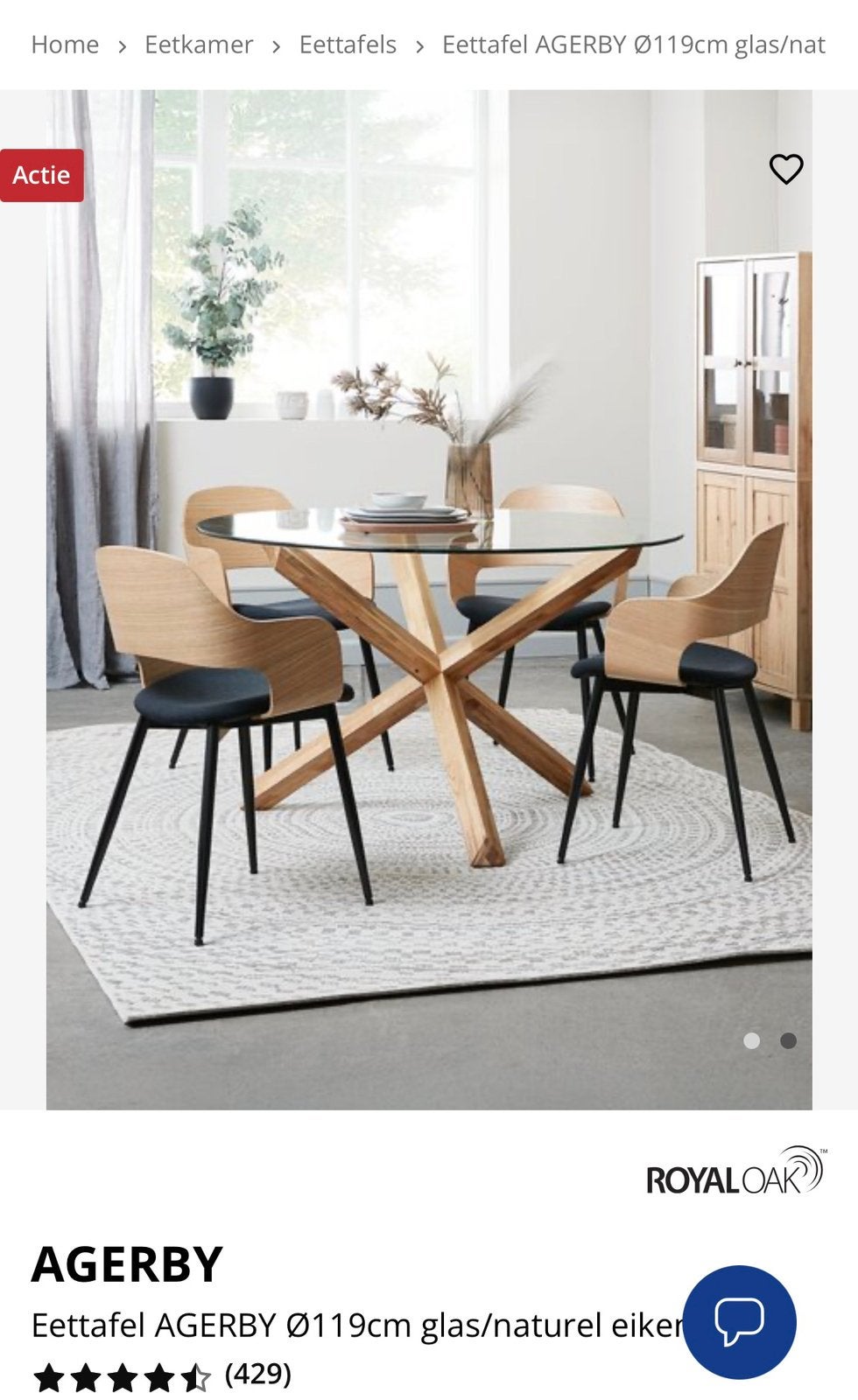 Ronde glazen eettafel met houten onderstel, Huis en Inrichting, Tafels | Eettafels, Ophalen, Gebruikt, 100 tot 150 cm, Rond