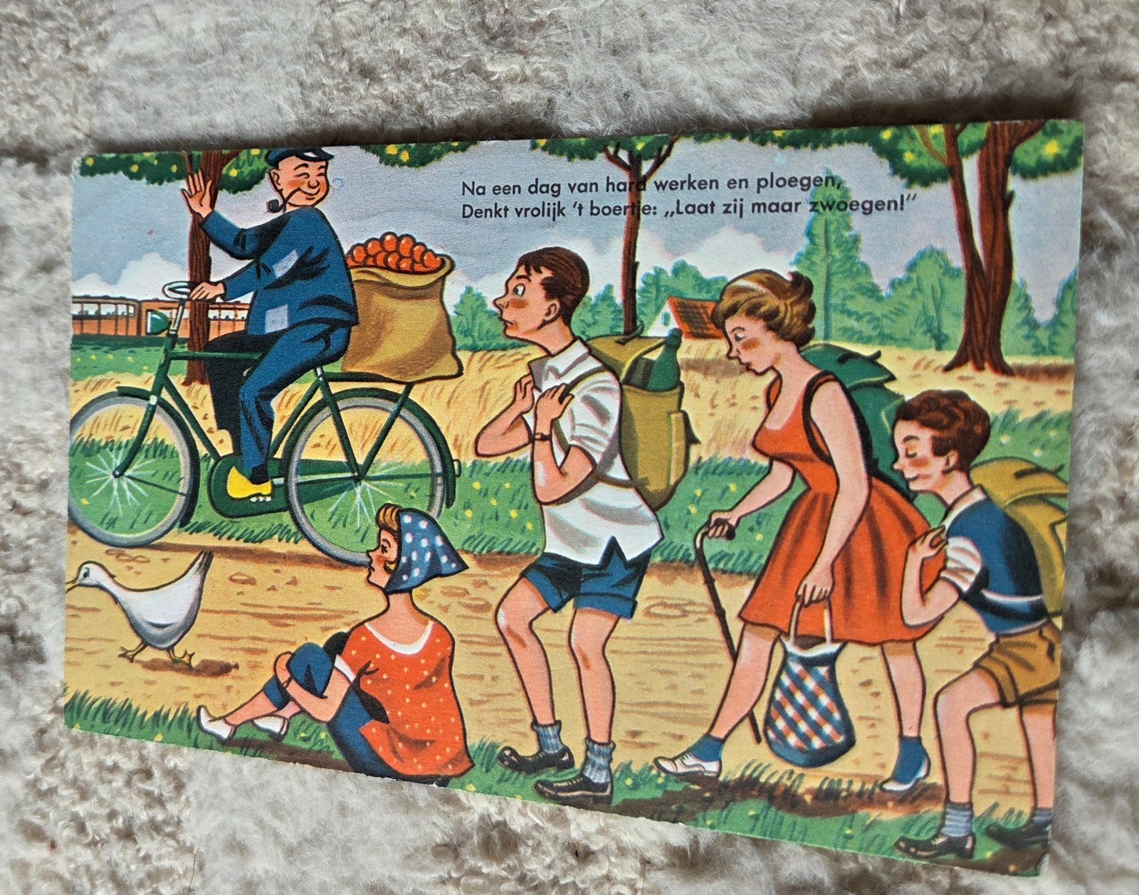 Boer op fiets, wandelaars en gans - Henk Rotgans, Verzenden, 1940 tot 1960, Gelopen, Overige thema's