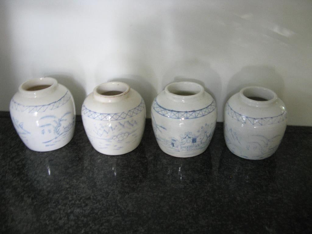 4 antieke Chinese gemberpotten, Ophalen of Verzenden