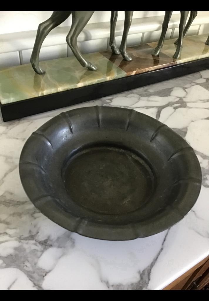 Oude tinnen schaal van Depoorter’s zuiver tin. Diameter 24,5, Ophalen of Verzenden