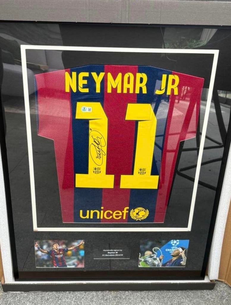 Ingelijst Neymar Barcelona 14/15 Shirt Beckett Gesigneerd, Ophalen of Verzenden, Zo goed als nieuw, Buitenlandse clubs, Shirt