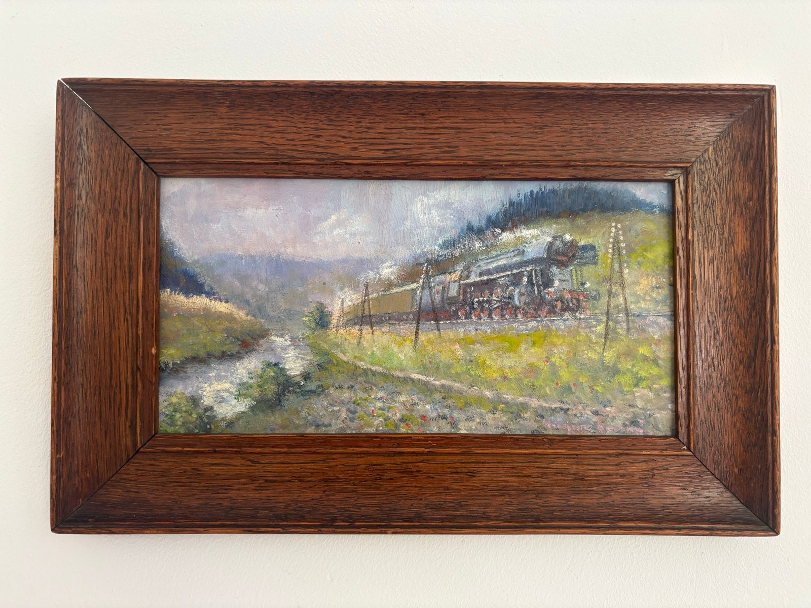 Impressionistisch schilderij Albatros stoomtrein - E. Wagner, Ophalen of Verzenden, Impressionistisch, Landschap, Overige ondergronden