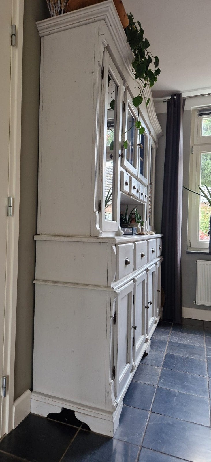 Grote landelijke buffetkast, wit, met veel opbergruimte, Ophalen