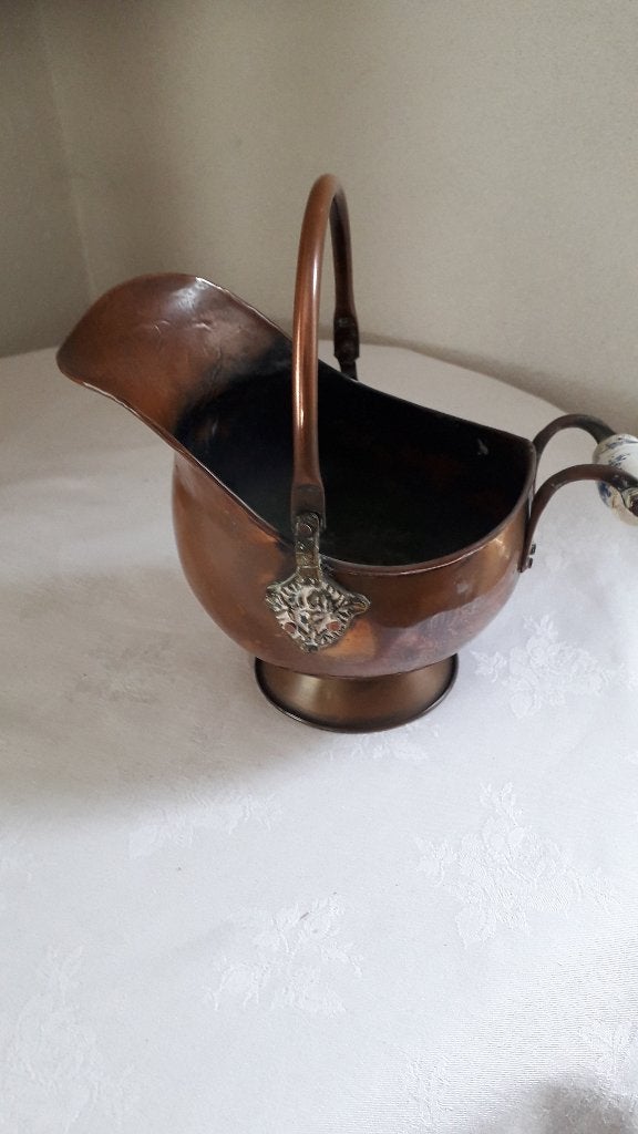 KOPEREN HELMKIT MET PORSELEINEN HANDVAT, Ophalen of Verzenden
